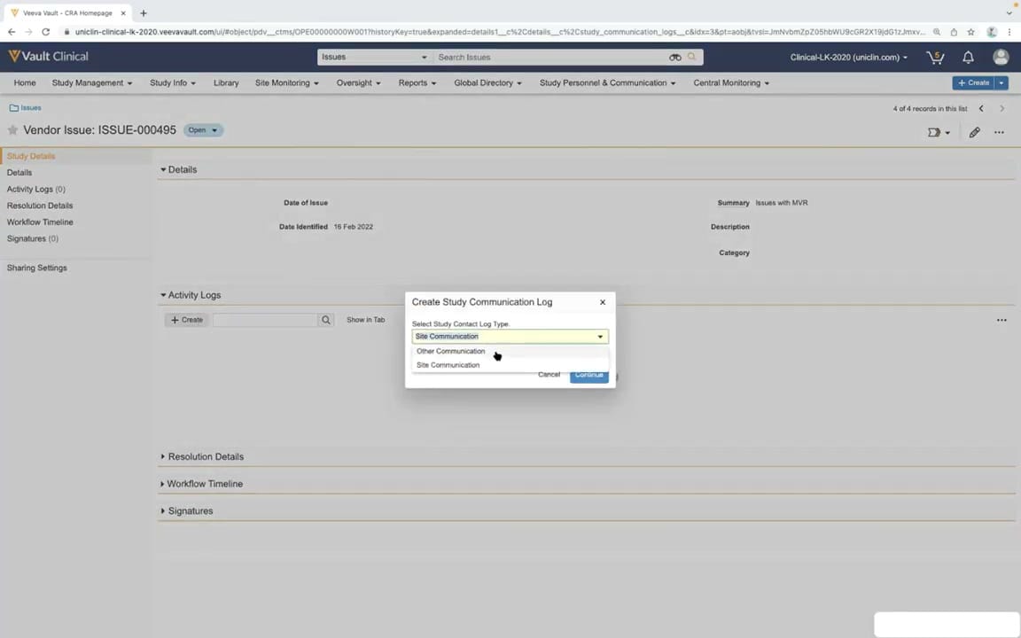 Veeva Vault CTMS Vendor Decision Workflow interface screenshot