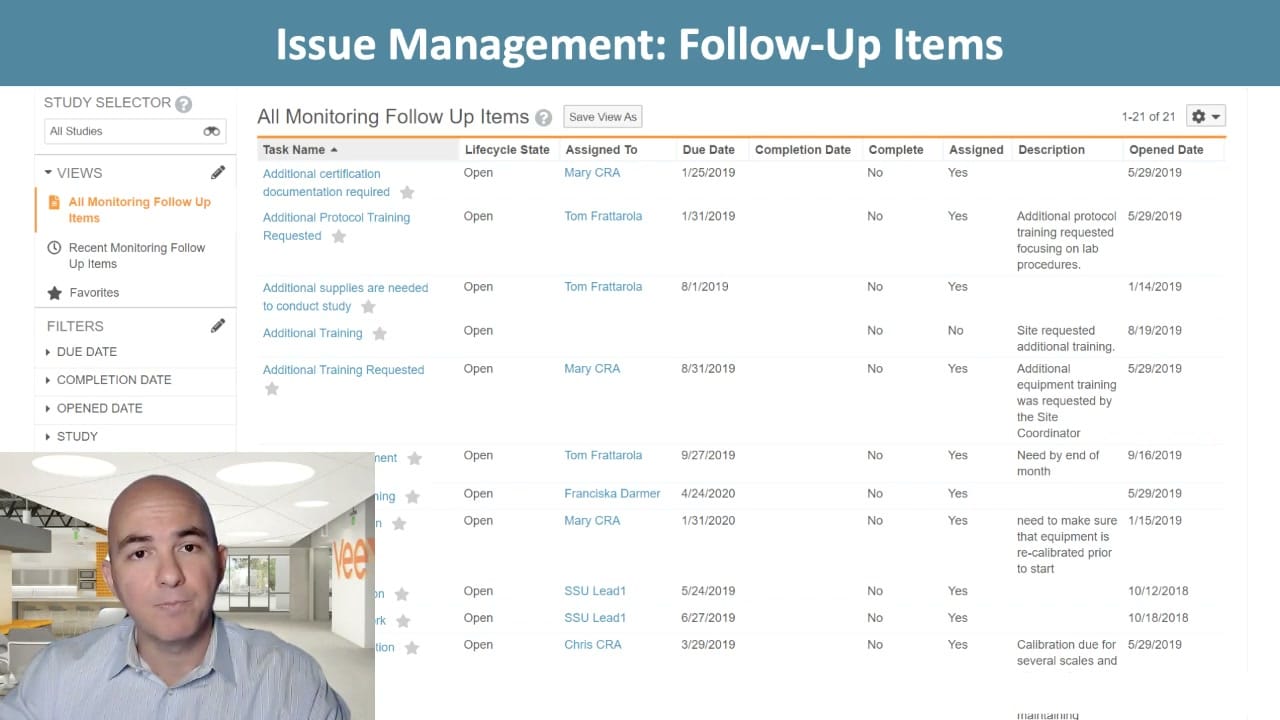 Veeva Vault CTMS Follow-up Items interface screenshot