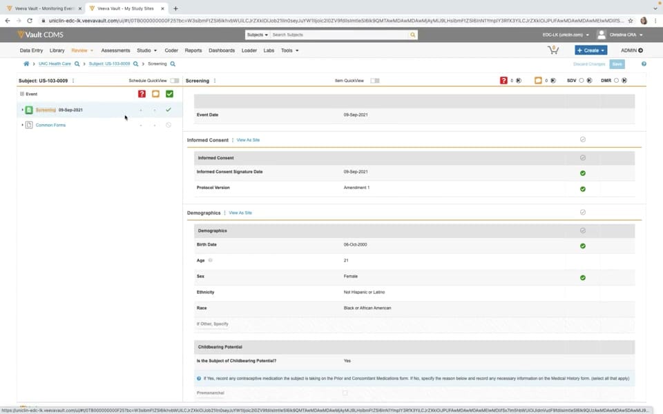 Veeva Vault CTMS Monitoring Visit Checklist interface screenshot