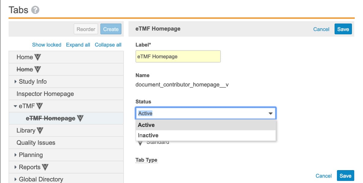 Veeva Vault eTMF Homepage Administration interface screenshot