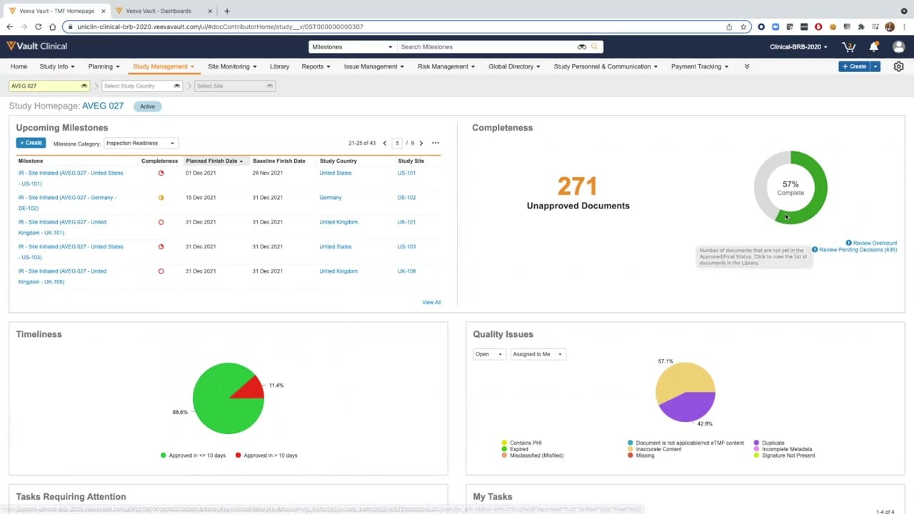 Veeva Vault eTMF Study Details interface screenshot