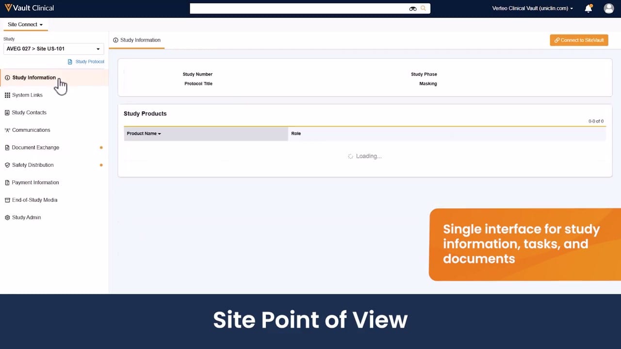 Veeva Site Connect Site Document List interface screenshot