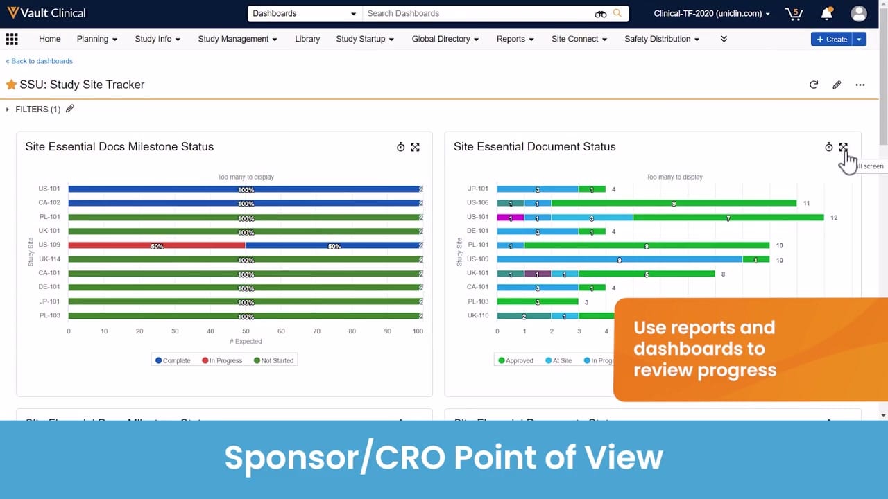 Veeva Site Connect Document Exchange Reporting interface screenshot