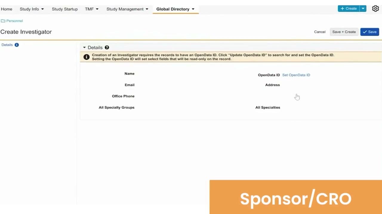 Veeva Vault Study Startup Study Site Record interface screenshot