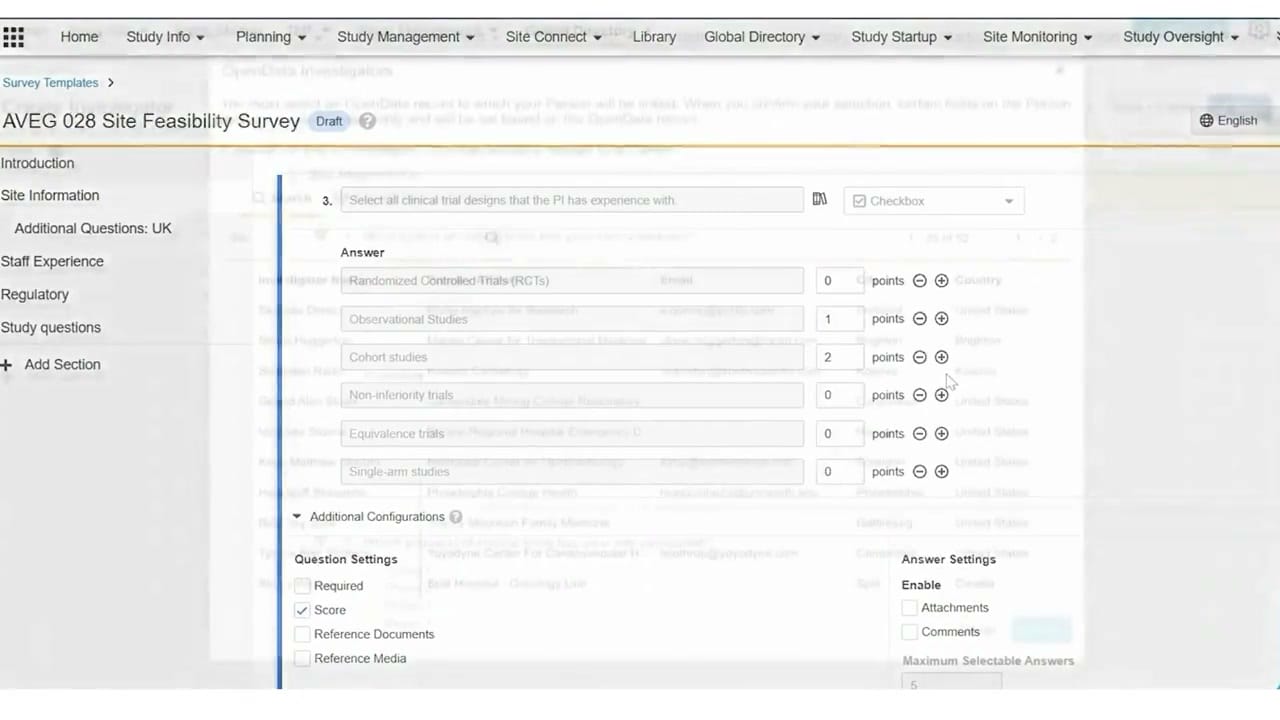 Veeva Vault Study Startup Feasibility Template Selection interface screenshot