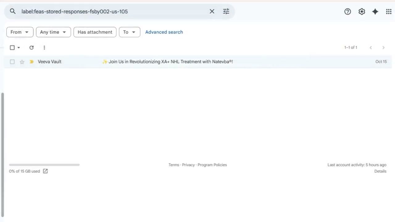 Veeva Vault Study Startup Survey Response List interface screenshot