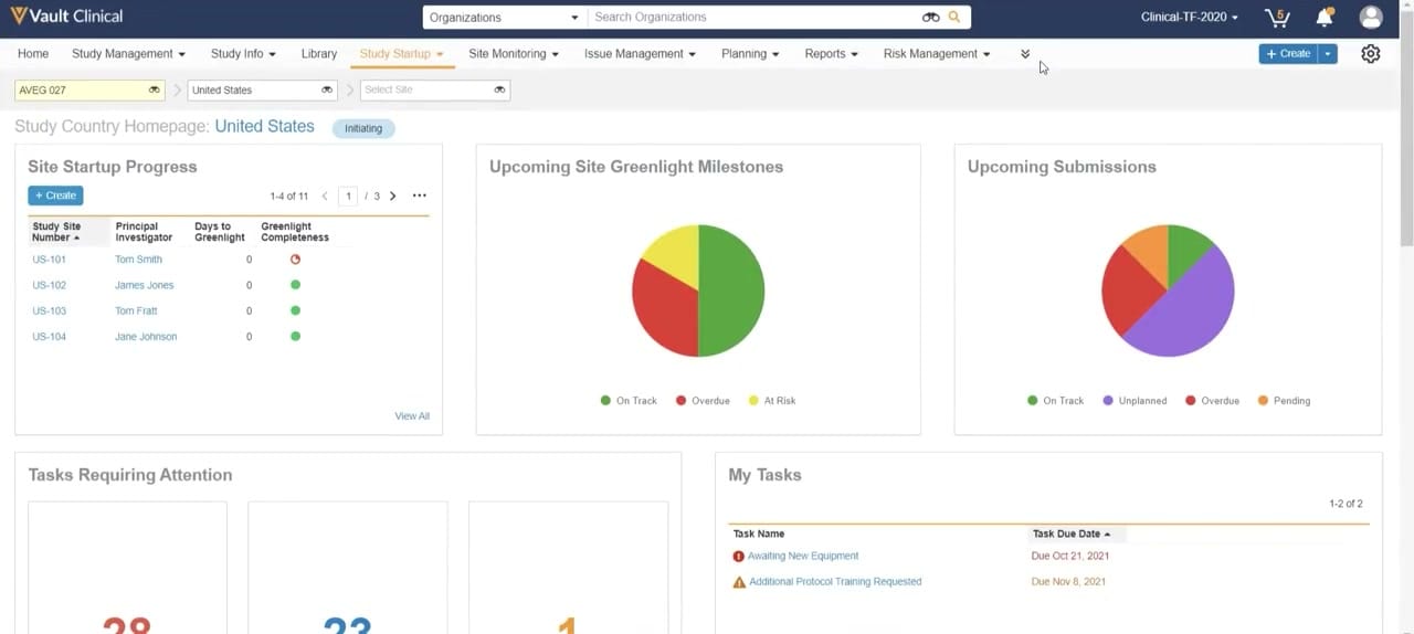Veeva Vault Study Startup Unified Startup Homepage interface screenshot