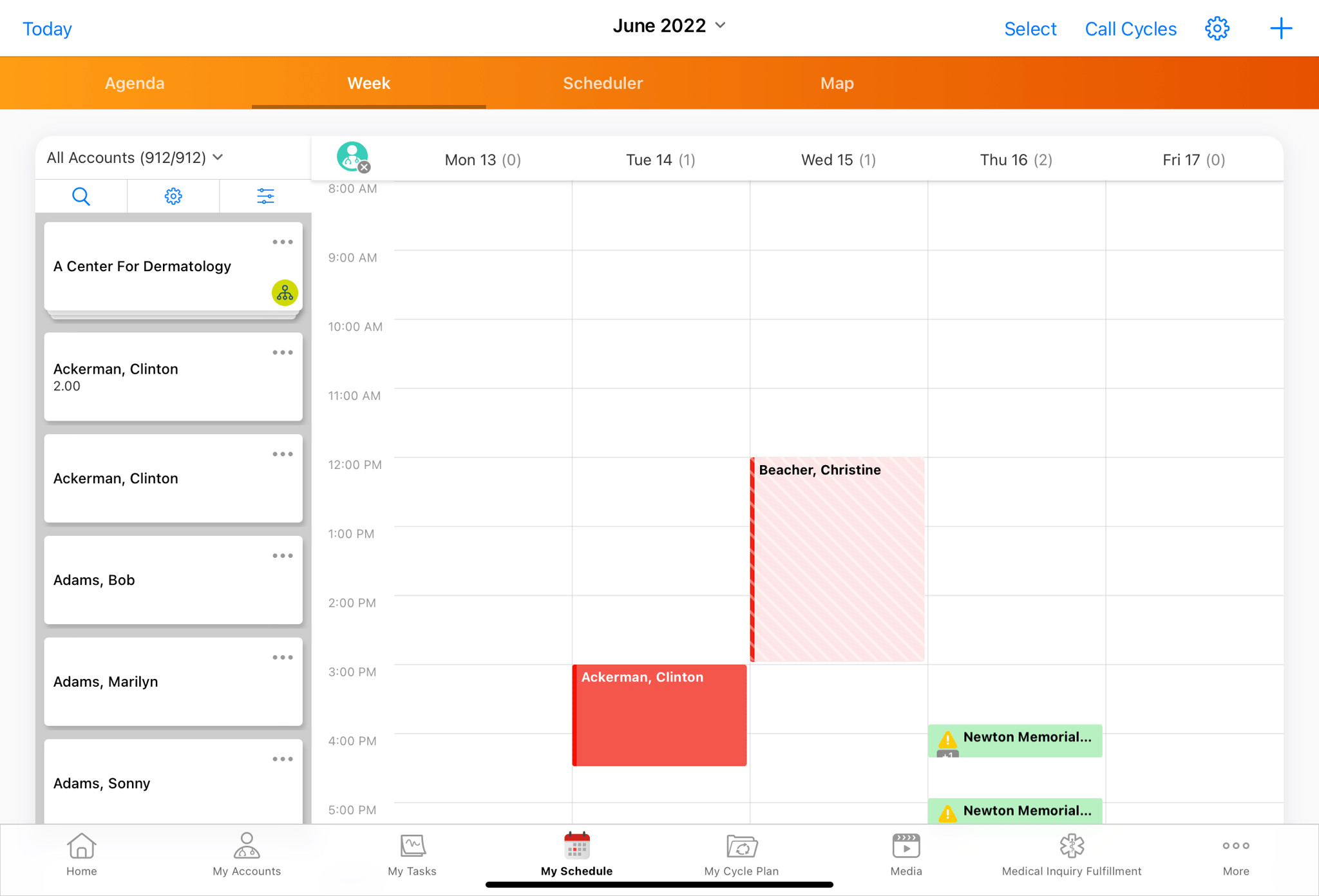 June 2022 Schedule Week View with Appointments