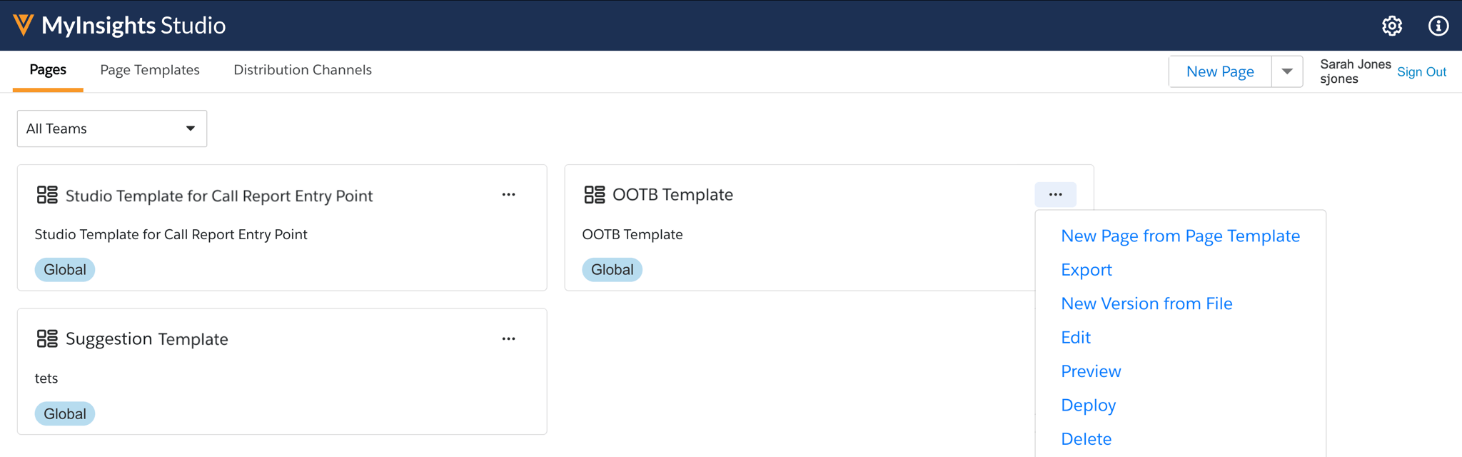 MyInsights Studio Pages: Templates and Actions Overview