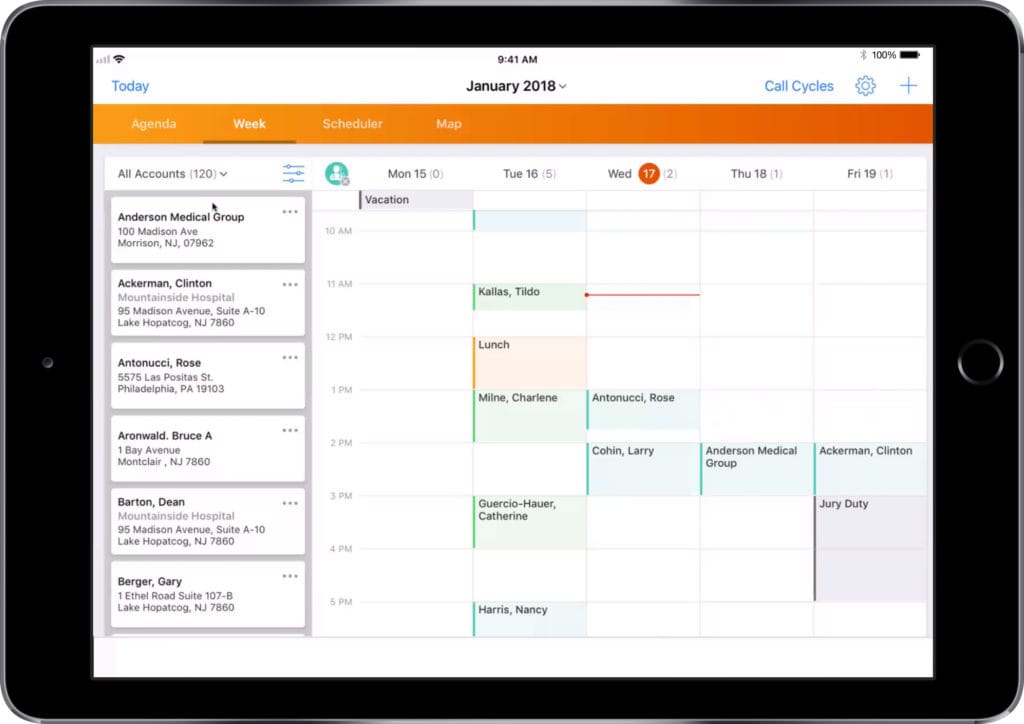 iPad Calendar Application Displaying Weekly Schedule and Accounts