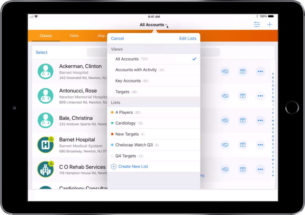 iPad App: Account List with View Selection Popup
