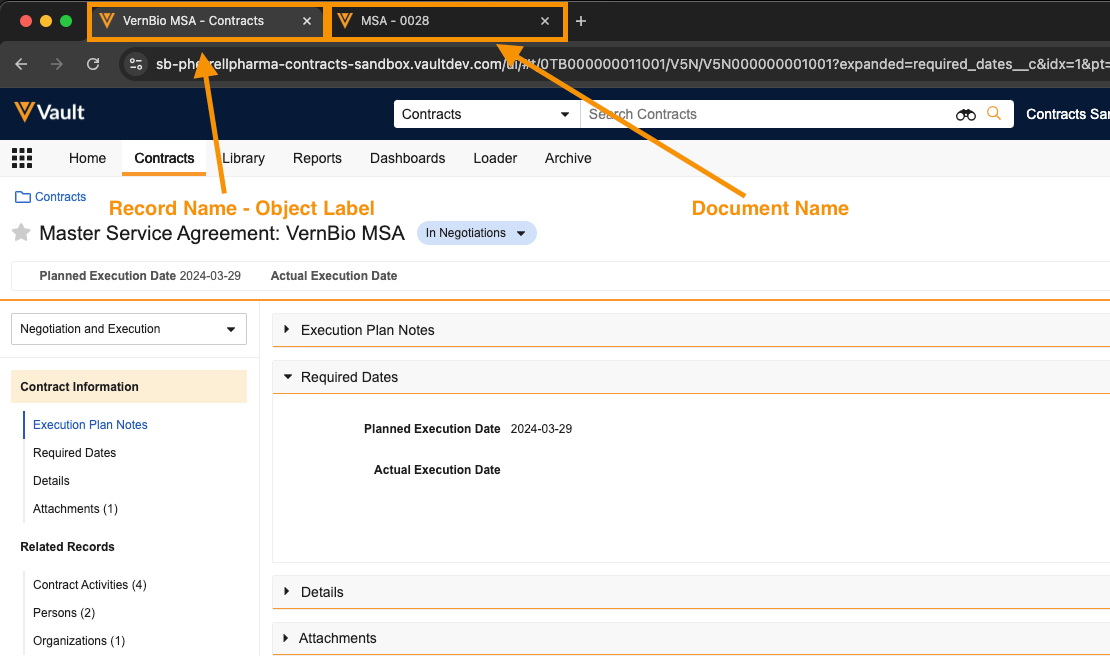 Vault Contract Management System Showing MSA Details