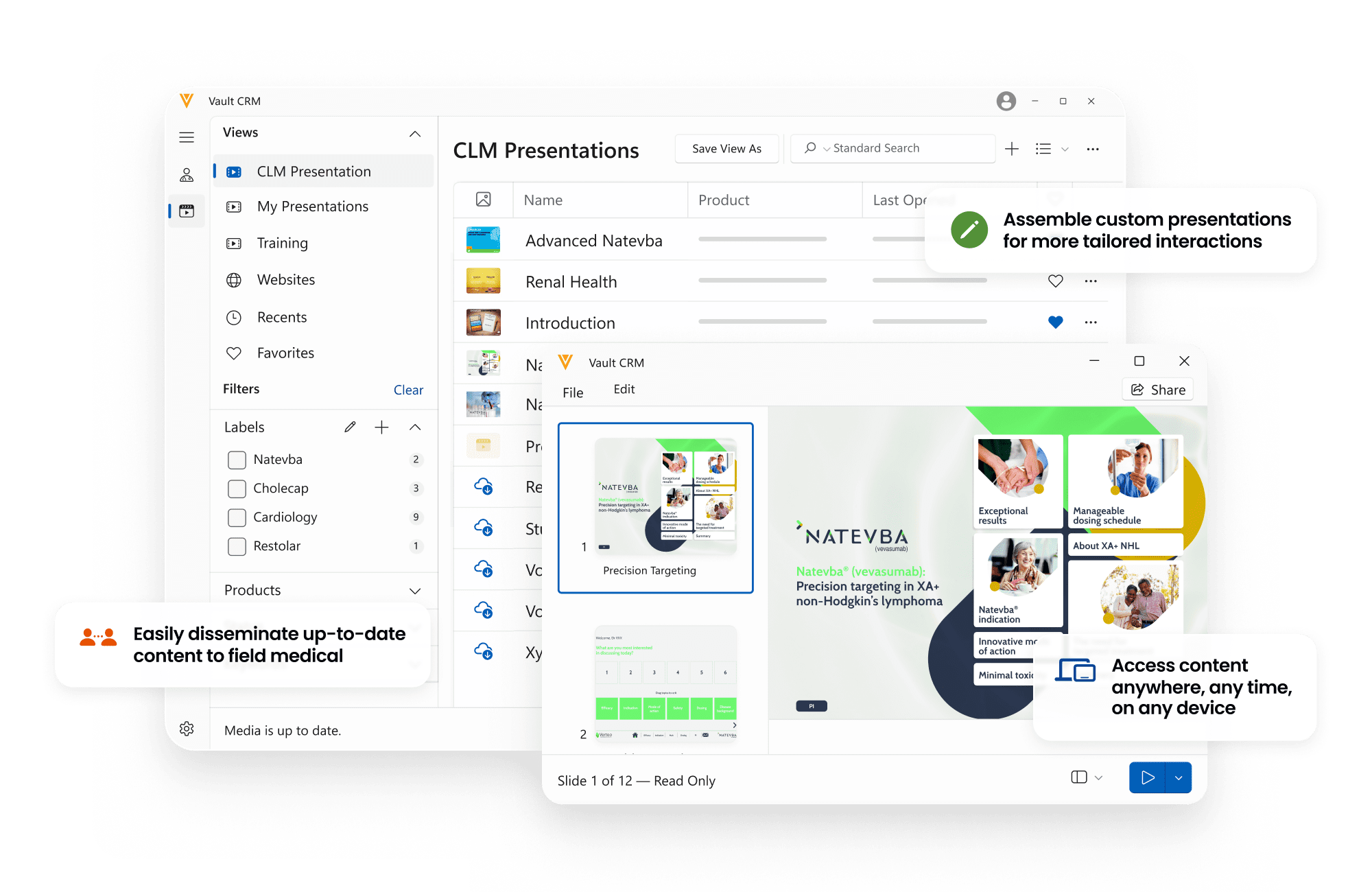 Vault CRM: CLM Presentations and Content Management Interface