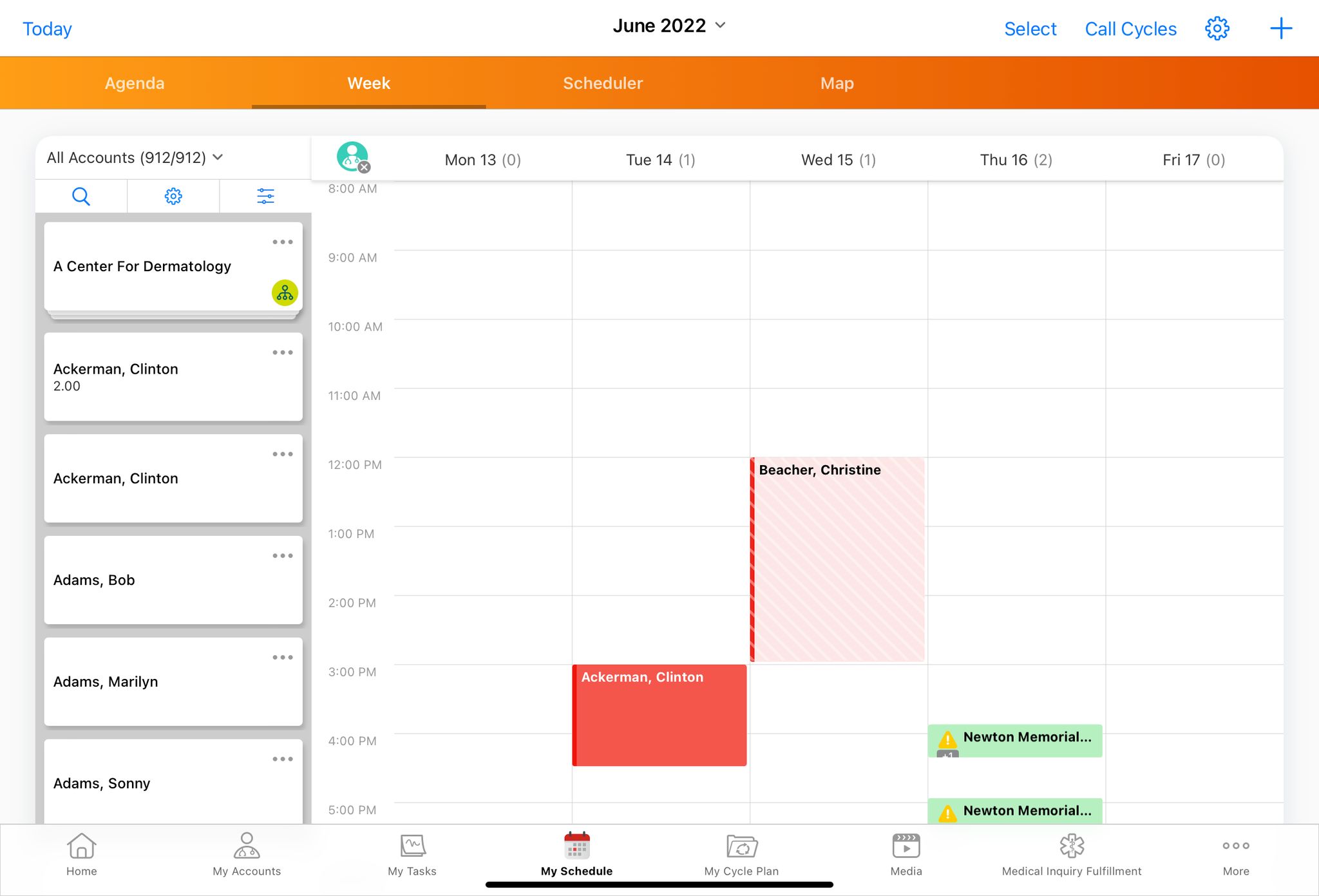 June 2022 Schedule Week View with Appointments