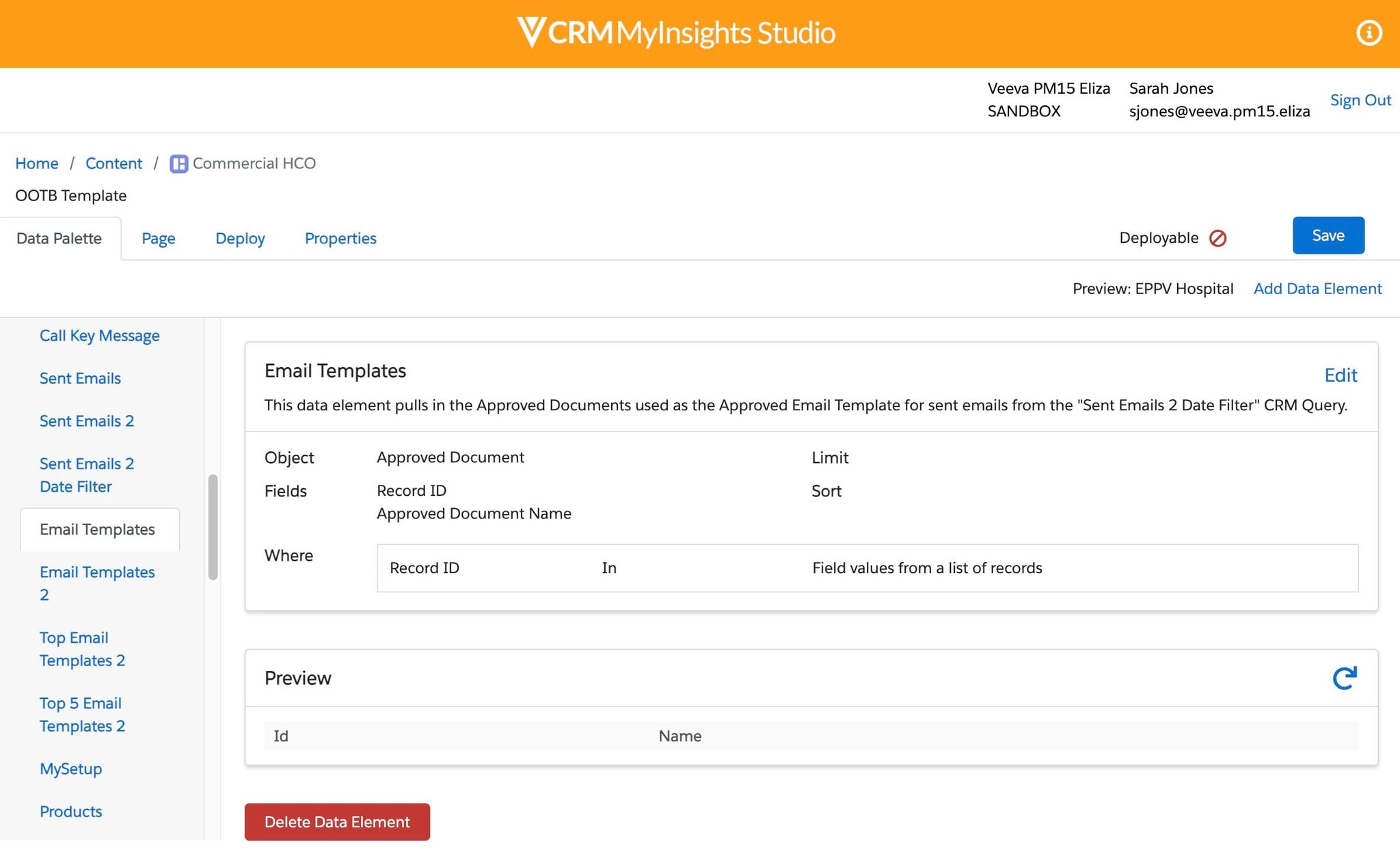 VCRM MyInsights Studio: Email Template Configuration and Preview