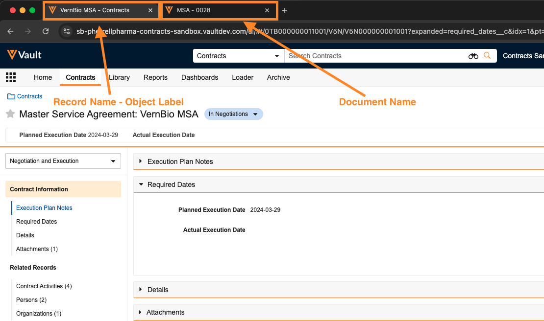Vault Contract Management System Showing MSA Details
